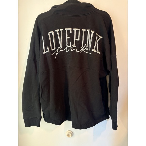 Victoria's Secret Tops - PINK Victoria's Secret Quarter Zip Pullover Sweatshirt Black Oversized Logo Larg